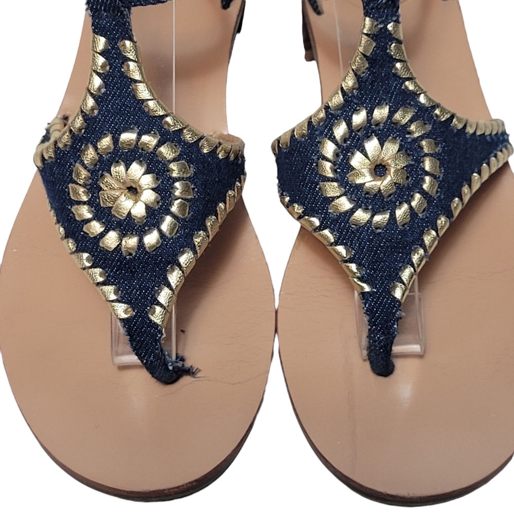 Jack Rogers Denim Blue Gold Leather Navajo Gladiator Sandals - Picture 6 of 10